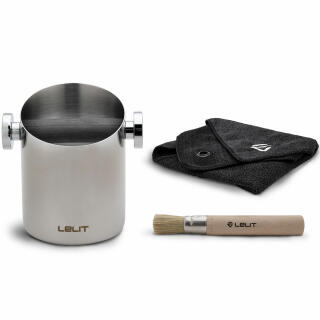 Lelit Set Abschlagbox Edelstahl small + Poliertuch + Reinigungspinsel